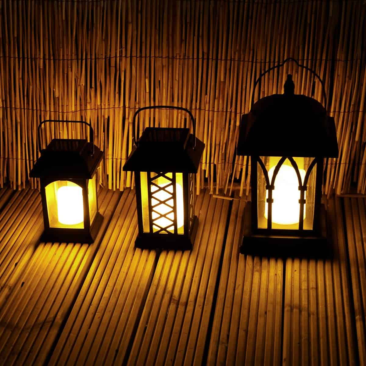 Linterna Solar Decorativas De Jardín Negro Mate Con Vela Led