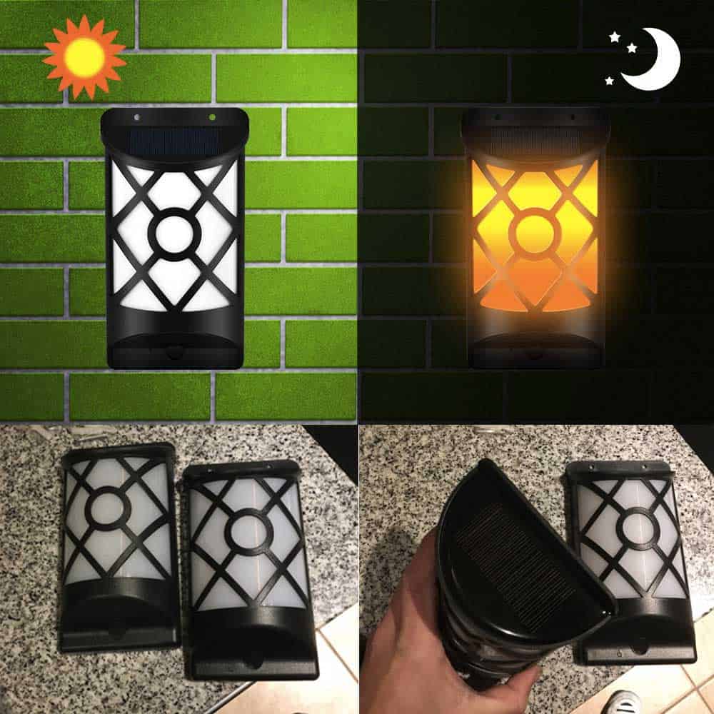 Aplique Solar Exterior Doble Lámpara Llameante