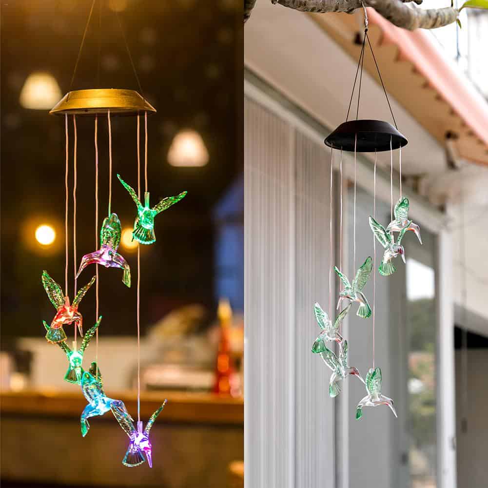 Lampara Solar Colgante - Carillon Exterior Colibríes
