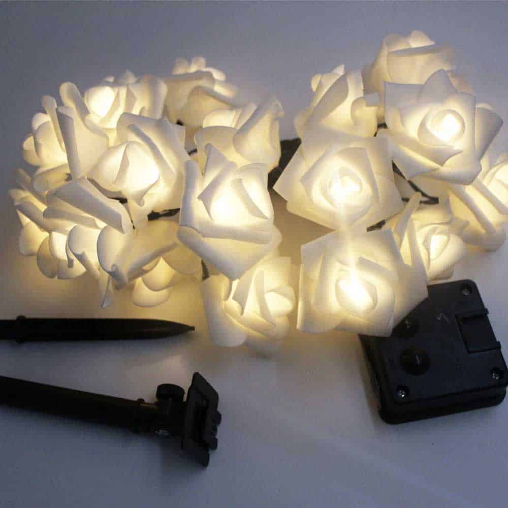 Guirnalda Exterior Solar 20 Rosas Blancas Luminosas