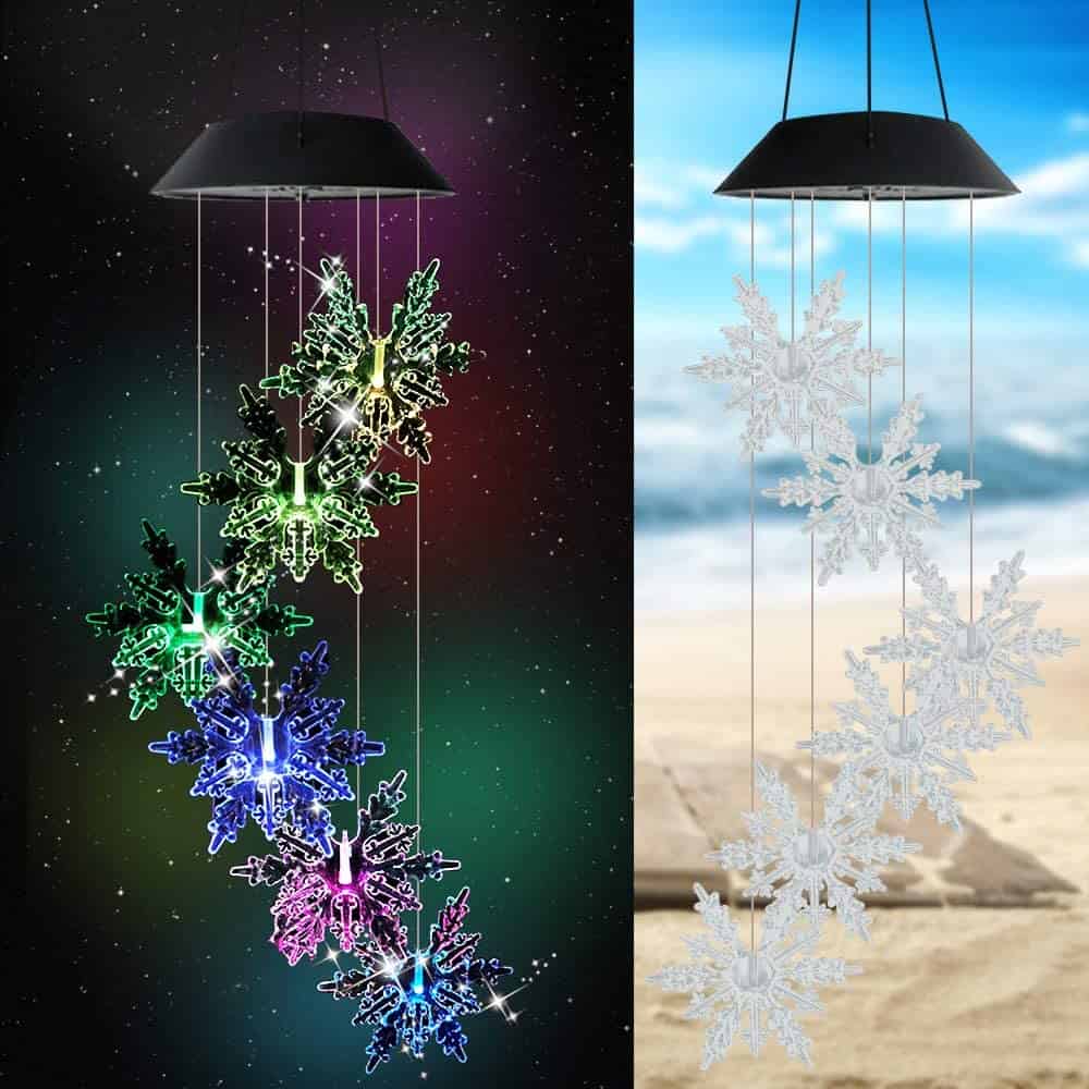 Lampara Solar Colgante - Carillon Copos De Nieve