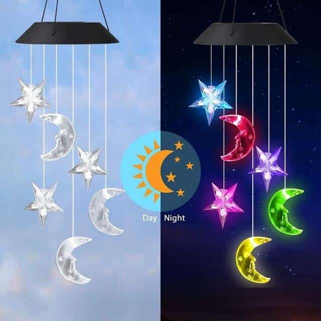 Lampara Solar Colgante - Carillon Estrella Y Luna