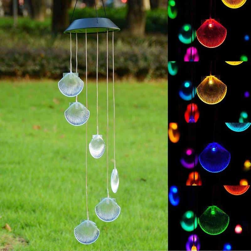 Lampara Solar Colgante - Carillon Concha Multicolor