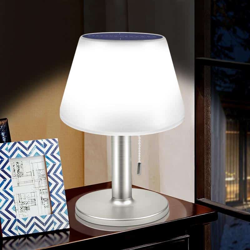 Solar Lampara De Mesa "Diseño En Blanco Y Acero Inoxidable"