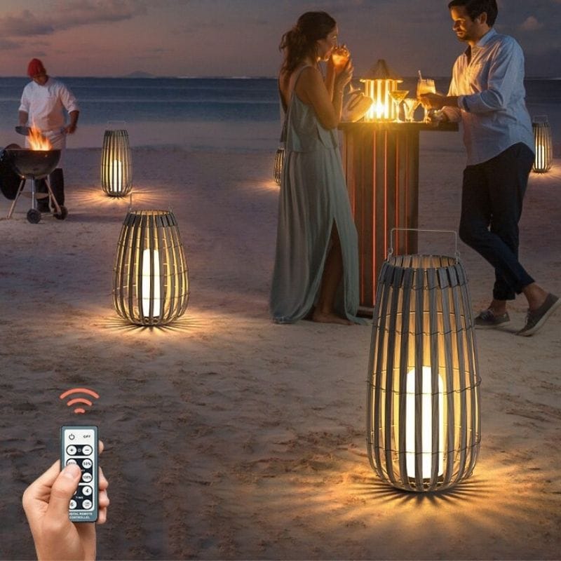 Lampara Solar Diseño Linterna De Bambú De Lujo