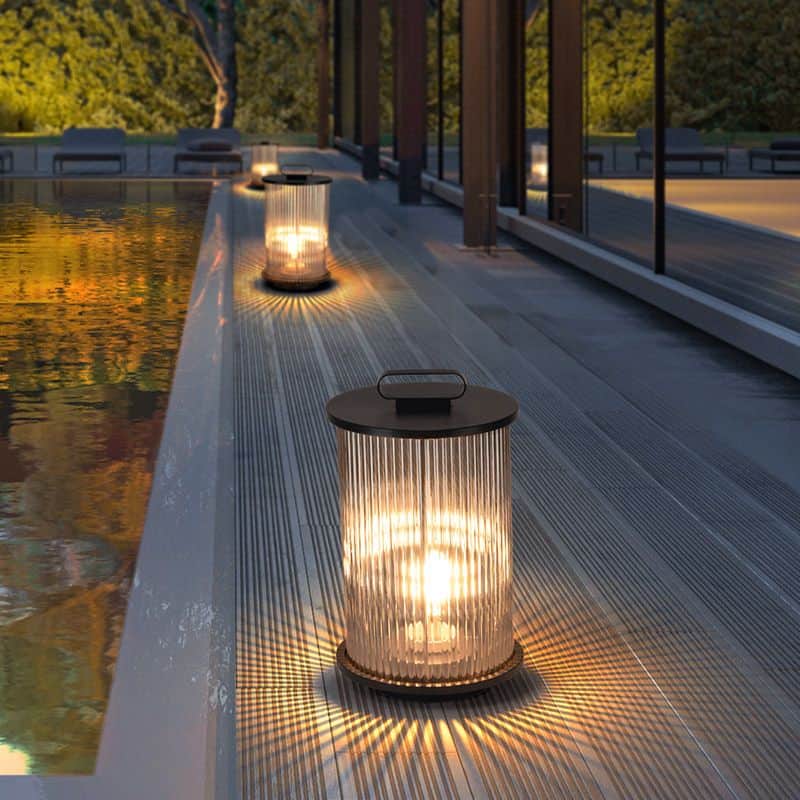 Lampara Solar Exterior Potente Diseño Cilindro Luminoso En Acero Inoxidable