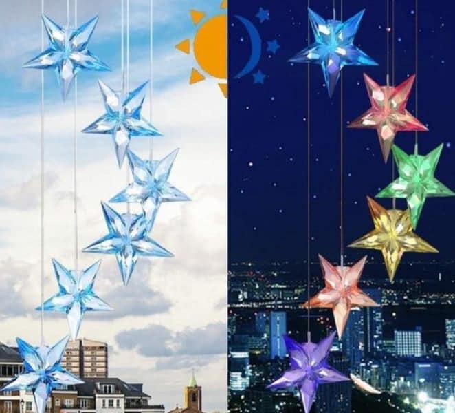 Lampara Solar Colgante - Carillon Seis Estrellas