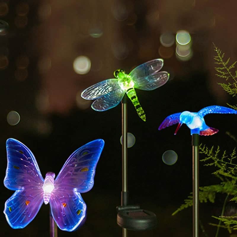 Animal Solar "Trío De Mariposa, Libélula, Colibrí"