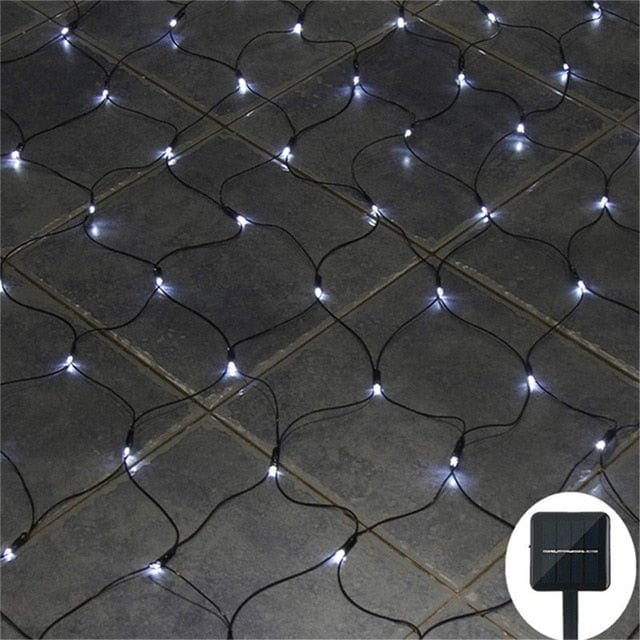 Guirnalda Solar Malla De Luz Blanca 100 Led