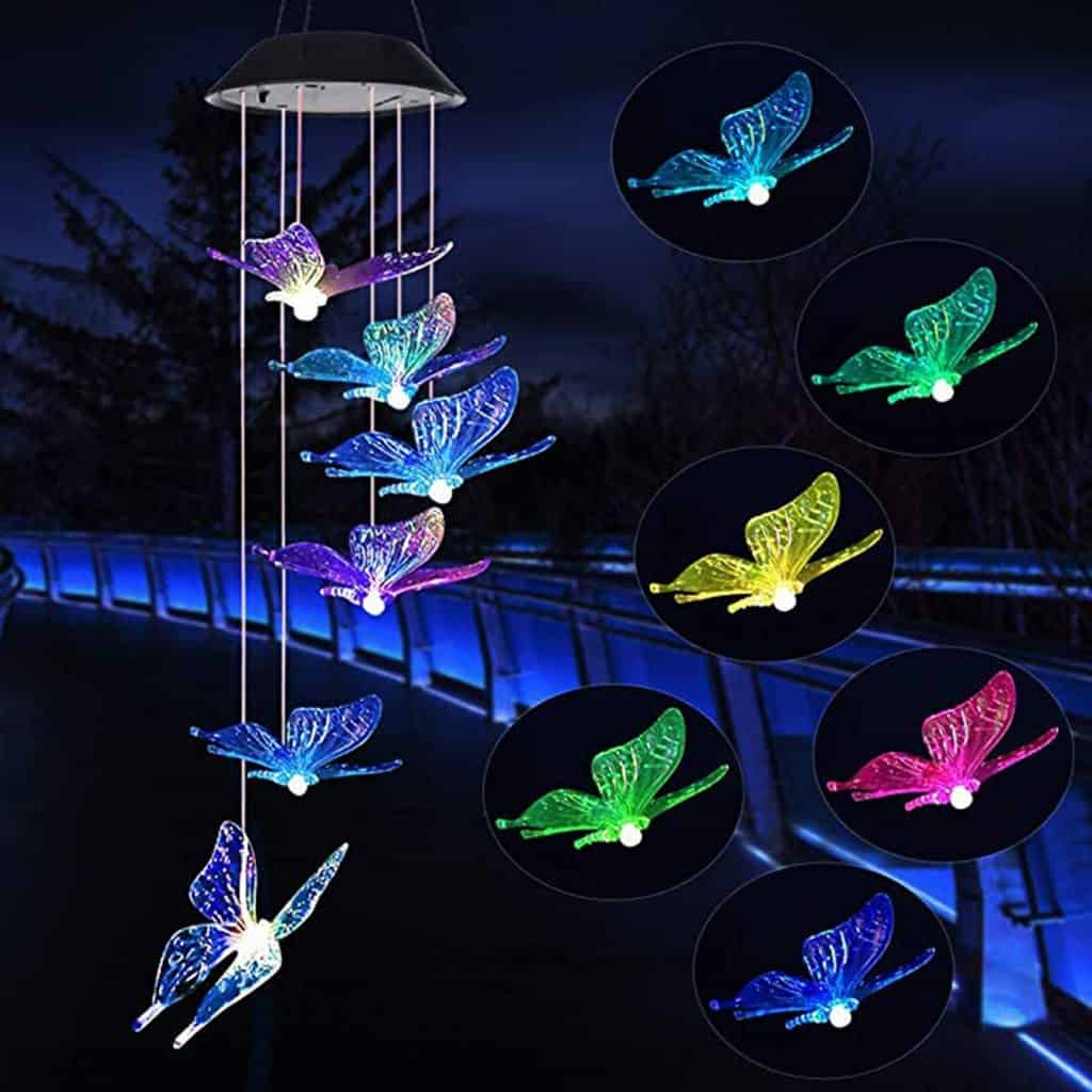Lampara Solar Colgante - Carillon Exterior Mariposa Azul