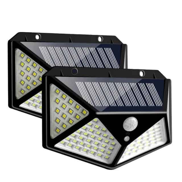 Aplique Solar Exterior Doble Negro 100 Led (2 Pcs)