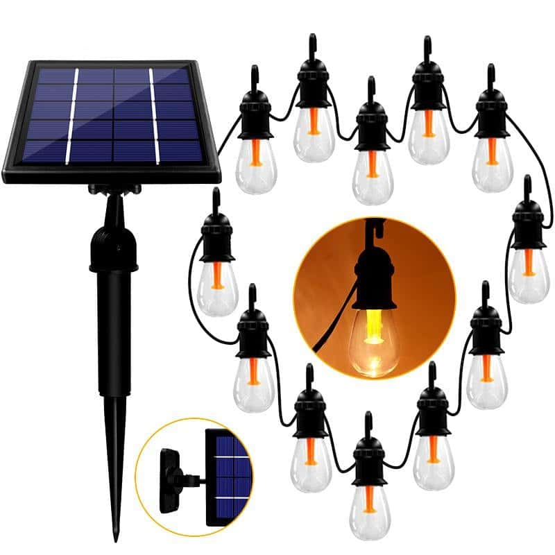 Guirnalda Luces Exterior Solar De Jardín 12 Bombilla Led (48Ft=+10M)