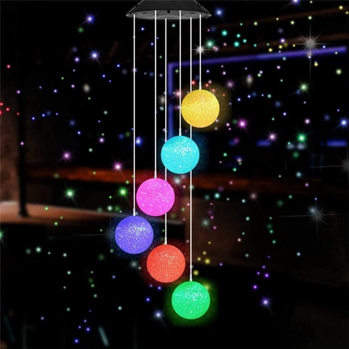 Lampara Solar Colgante - Carillon 6 Bolas Multicolores