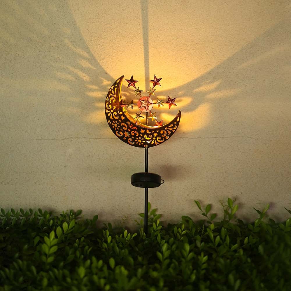 Lampara Solar Exterior Estaca "Molino De Viento Luna Estrellada"