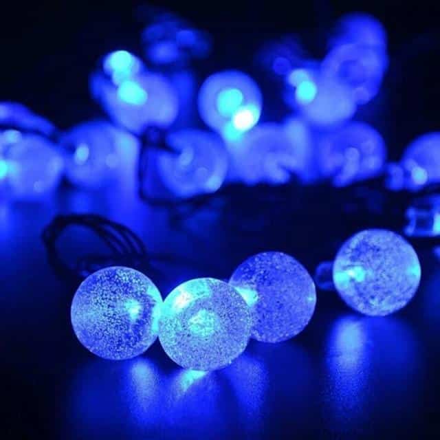 Guirnalda Solar Exterior Led Azul 30 Bola De Burbuja