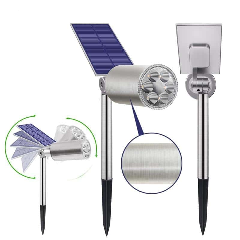 Baliza Solar Exterior "Proyector A Estaca Jardín" 6 Led (Acero Inoxidable)